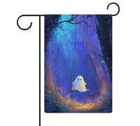 Drapeau de jardin mignon fantôme sur la balançoire en toile de jute double face 30,5 x 45,7 cm