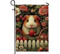 Drapeau de jardin mignon pour le printemps et l'été, motif cochon d'Inde, bannière florale rouge fraise pour décoration d'intérieur, drapeau double face en toile de jute, décoration de pelouse
