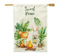 Drapeau de jardin mignon renard et lapin, paysage d'animaux colorés, bannière de décoration d'intérieur, art naturel double face, décoration extérieure, parfait pour le printemps et l'été, 71 x 101,6