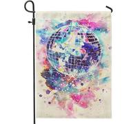 Drapeau de jardin moderne et abstrait en forme de boule disco - Aquarelle colorée - Décoration de pelouse extérieure en toile de jute double face - Décoration d'intérieur - 30,5 x 45,7 cm