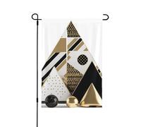 Drapeau de jardin moderne tendance noir blanc doré imprimé triangles 31,8 x 45,7 cm, drapeau de décoration extérieure double face pour jardin, terrasse, pelouse, jardin, porche