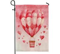 Drapeau De Jardin Montgolfière Coeur Romantique Esthétique Moderne Rose Drapeaus Décoratif Premium Garden Flag Amusante Drapeau De Bienvenue Pour Patio Pavillon Pelouse 30X45Cm
