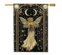 Drapeau de jardin Moon Fairy - Bannière de cour saisonnière en toile de jute double face pour l'automne et Halloween - 71,1 x 101,6 cm
