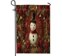 Drapeau de jardin motif bonhomme de neige d'hiver roses rouges décoration de vacances drapeaux de jardin drapeau en toile de jute double face décoration de pelouse extérieure 12x18