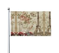 Drapeau de jardin motif carte postale vintage Paris double face, 90 x 150 cm, résistant à la décoloration, pour porche, balcon, pelouse, intérieur et extérieur, mât de drapeau non inclus