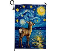 Drapeau de jardin motif cerf, impressionnisme, nature, étoiles, lune N/A bleu double face en toile de jute décorative pour extérieur, pelouse, porche, terrasse, entrée, 30,5 x 45,7 cm