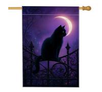 Drapeau de jardin motif chat lune, bannière de décoration de nuit mystique, double face en toile de jute pour décoration de pelouse pour Halloween et automne, 71 x 101,6 cm