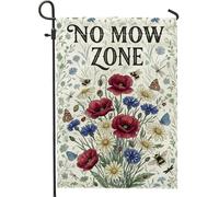 Drapeau de jardin motif coquelicot, botanique vintage chrysanthème abeille, printemps, toile de jute rouge, double face, petit drapeau de jardin pour extérieur, pelouse, porche, terrasse, entrée 30,5