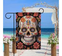 Drapeau de jardin motif crânes en sucre pour extérieur, 30,5 x 45,7 cm, drapeau de jardin printemps été, drapeau saisonnier double face, panneau de bienvenue durable pour terrasse, pelouse, cour