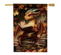 Drapeau de jardin motif dragon de récolte d'automne - Coloré - Créature fantastique - Pour lire des livres - Décoration extérieure - Drapeau double face en toile de jute pour décoration saisonnière
