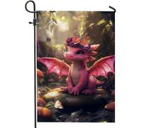 Drapeau de jardin motif dragon pêche printemps été, jolie bannière florale fantaisie, drapeau de pelouse double face pour fête d'anniversaire d'enfants, décoration d'intérieur créature magique, 30,5 x