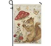 Drapeau de jardin motif écureuil et champignon, beige, rouge, papillon, étoiles, cour, fla, vintage, animaux de la forêt, pour fête en plein air, décoration d'intérieur, 30,5 x 45,7 cm