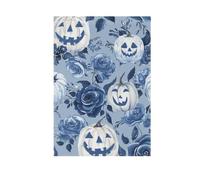 Drapeau de jardin, motif floral d'Halloween citrouilles bleues et blanches, bannière double face pour pelouse, ferme, terres agricoles, décoration extérieure saisonnière 30,5 x 45,7 cm