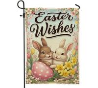Drapeau de jardin motif lapins, jonquilles festives, œufs de Pâques, couleur pastel, pêche, toile de jute double face, pour extérieur, pelouse, porche, terrasse, entrée, 30,5 x 45,7 cm