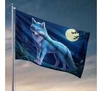 Drapeau de jardin - Motif loup bleu sous la pleine lune - Décoration de chambre à coucher (152 x 244 cm)