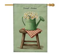 Drapeau de jardin motif marguerite printanière, arrosoir vert, décoration d'intérieur, bannière extérieure, drapeau de cour double face en toile de jute pour décoration d'été, 71 x 101,6 cm