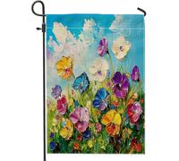 Drapeau de jardin motif pensée de printemps 30,5 x 45,7 cm double face pour décoration extérieure, drapeau floral coloré pour maison, drapeau de maison, fleur lumineuse pour l'extérieur, petit drapeau