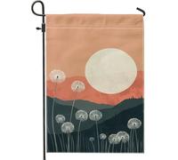 Drapeau de jardin motif pissenlit coucher de soleil, décoration extérieure florale de rêve orange, bannière de cour double face en toile de jute, décoration de pelouse de fête saisonnière, accents de