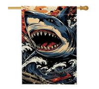 Drapeau de jardin motif requin vagues de l'océan, bannière de décoration extérieure, bannière de décoration extérieure double face en toile de jute pour décoration de fête sur la plage d'été, 71 x