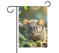 Drapeau de jardin motif souris de Guinée avec lunettes - 47,6 x 32,6 cm - Double face - Pour l'été et l'extérieur - Pour décoration de cour saisonnière