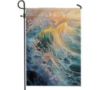 Drapeau de jardin motif vague de l'océan, bannière de jardin bleue et verte, drapeau de cour en polyester double face, décoration de pelouse extérieure, 30,5 x 45,7 cm