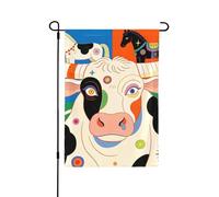 Drapeau de jardin multicolore à double face avec motif de vache - 71,1 x 101,6 cm - Coupe-vent - Pour l'extérieur - Pour pendaison de crémaillère - Décoration de vacances
