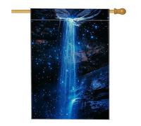 Drapeau de jardin mystique bleu cascade, magnifique décoration d'intérieur étoilée, bannière de jardin, drapeau de cour double face en toile de jute, décoration extérieure printemps été 71 x 101,6 cm