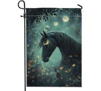 Drapeau de jardin mystique en forme de cheval au clair de lune, bannière extérieure d'automne enchantée sombre, décoration d'intérieur inspirée de la nature, drapeau de cour double face en toile de