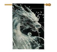 Drapeau de jardin mystique en forme de dragon de glace, bannière saisonnière de créature fantaisie, décoration extérieure double face pour la maison, la pelouse, 71 x 101,6 cm