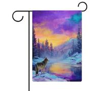 Drapeau de jardin mystique loup dans la neige en toile de jute double face 30,5 x 45,7 cm