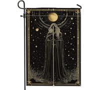 Drapeau de jardin mystique lune noire et dorée, bannière de décoration extérieure de nuit céleste, drapeau de cour double face, décoration saisonnière de pelouse, 30,5 x 45,7 cm