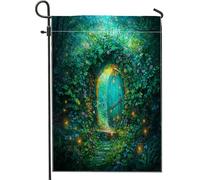 Drapeau de jardin mystique vert enchanté féerique pour décoration d'intérieur, bannière de jardin, drapeau extérieur double face en toile de jute pour décoration saisonnière de pelouse, 30,5 x 45,7 cm