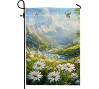 Drapeau de jardin naturel de montagne de printemps et d'été, marguerite blanche, décoration d'extérieur, drapeau de cour coloré double face, décoration de pelouse pour la maison et le jardin, 30,5 x