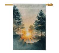 Drapeau de jardin naturel lever du soleil, arbres et rayons aquarelles, décoration extérieure pour toutes les saisons, bannière de cour en tissu double face, décoration murale de maison et de jardin