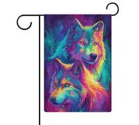 Drapeau de jardin néon deux loups en toile de jute double face 30,5 x 45,7 cm