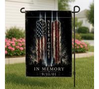 Drapeau de jardin « Never Forget 9/11 Memorial Tribute Twin Towers » 30,5 x | Hommage patriotique, drapeau de pelouse, thème du souvenir, décoration commémorative extérieure, impression double face