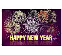 Drapeau De Jardin New Year Beautiful Fireworks Holiday Celebration Drapeaus Décoratif Amusante Garden Flag Couleur Vive Pride Flag Pour Patio Pavillon Pelouse 152X90CM