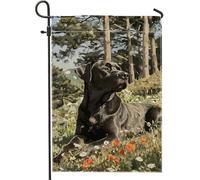 Drapeau de jardin noir de laboratoire pour printemps, été, bannière de décoration extérieure à motif floral, drapeau double face animal mignon pour décoration de pelouse, 30,5 x 45,7 cm