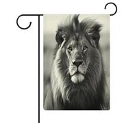 Drapeau de jardin noir et blanc - Lion africain - Bannière double face - Petits drapeaux personnalisés pour piscine, cour, extérieur - Décoration murale - 32,6 x 47,5 cm
