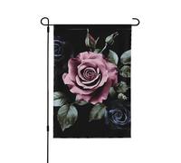 Drapeau de jardin noir imprimé rose 71,1 x 101,6 cm, drapeau de décoration extérieure double face pour jardin, terrasse, pelouse, jardin, porche