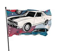 Drapeau de jardin Nostalgique American Muscle Cars Yard House Décoration extérieure Drapeaux Bannières pour Patio Pelouse 3x5 Ft