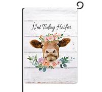 Drapeau de jardin « Not Today » de génisse, fleurs verticales, feuilles, animal de la ferme, bébé, vache, taureau, bétail, cour, décorations extérieures, drapeau de jardin 30,5 x 45,7 cm