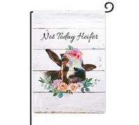 Drapeau de jardin « Not Today » de génisse, fleurs verticales, feuilles, animal de la ferme, bébé, vache, taureau, bétail, cour, décorations extérieures, drapeau de jardin 30,5 x 45,7 cm