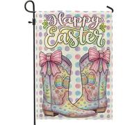 Drapeau de jardin, nœuds festifs ludiques, œufs de Pâques, couleur pastel, pêche, toile de jute, double face, petit drapeau de jardin pour extérieur, terrasse, pelouse, porche, entrée, camping, 30,5 x