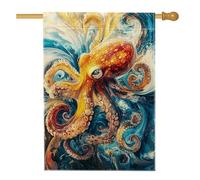 Drapeau de jardin océanique en forme de pieuvre, bannière décorative bleue vibrante, décoration artistique double face de pelouse extérieure, drapeau de cour sur le thème de la mer d'été, 71 x 101,6