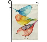 Drapeau de jardin oiseaux printemps été, aquarelle colorée, décoration d'intérieur, drapeaux de jardin, drapeau de cour double face en toile de jute, fête de vacances, décoration de pelouse extérieure