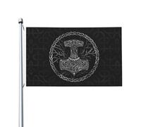 Drapeau De Jardin Old Norse Mythology Vikings Hammer Rune Pride Flag Premium Drapeaus Décoratif Couleur Vive Garden Flag Pour Patio Cour Pelouse 152X90CM