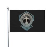 Drapeau De Jardin Old Vikings Norse Mythology Tree Of Life Drapeaus Décoratif Couleur Vive Pride Flag Premium Drapeau De Bienvenue Pour Pelouse Cour Pavillon 152X90CM