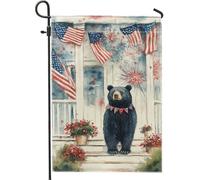 Drapeau de jardin ours du 4 juillet, ours noir avec décoration patriotique pour le jour de l'indépendance, drapeau double face en toile de jute pour décoration d'intérieur et d'extérieur 30,5 x 45,7