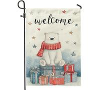 Drapeau de jardin ours polaire, cadeaux festifs d'hiver, étoiles de Noël en toile de jute rouge, drapeaux décoratifs double face pour extérieur, terrasse, pelouse, porche, entrée, camping 30,5 x 45,7